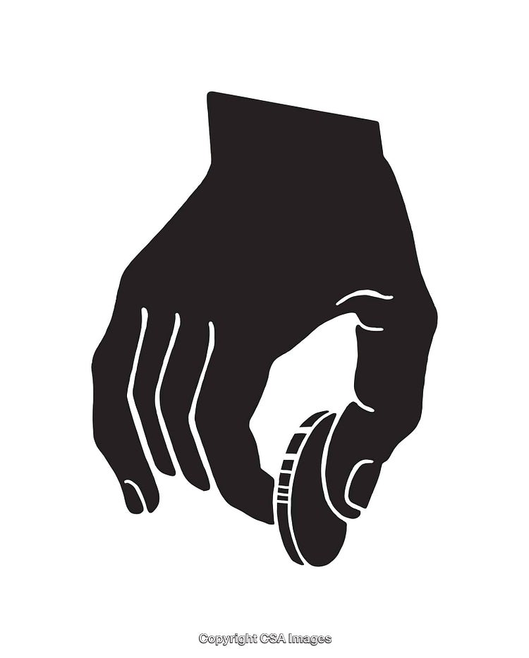 Black and White Illustration of Hand Holding a Coin