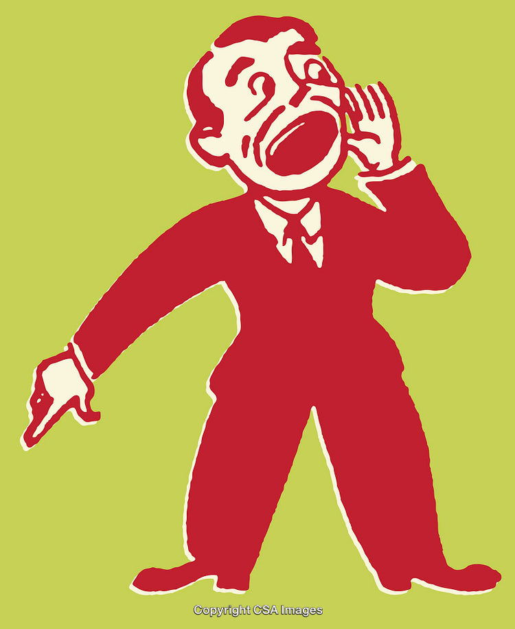 Red Line Art Businessman in Suit Gesturing on Green Background