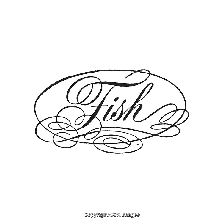 Elegant Decorative Script Featuring the Word Fish in Ornamental Style
