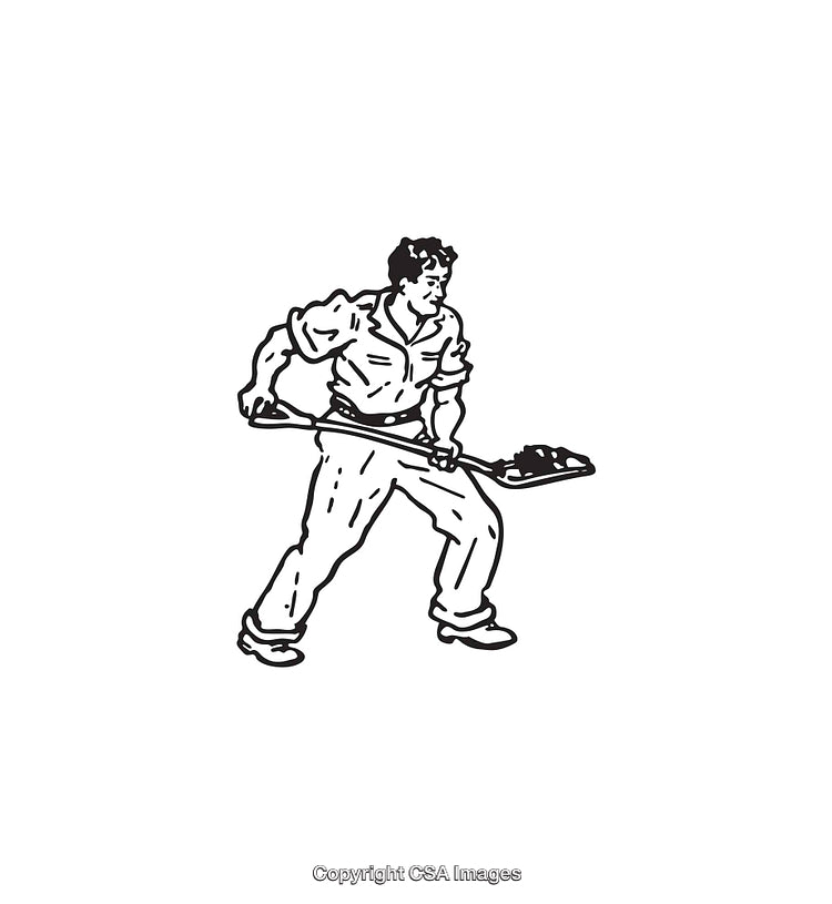 Black And White Line Art Illustration of a Worker Using a Shovel