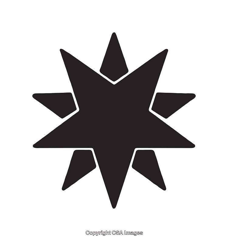 Black and White Eight-Pointed Star Simple Illustration on White Background