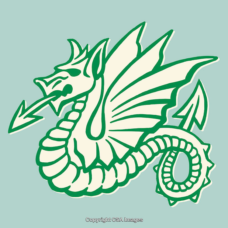 Intricate Green Dragon Line Art Illustration with Mythical Details