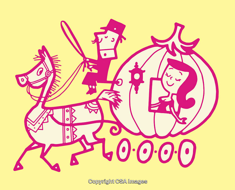 Colorful Illustration of Fairytale Characters With Pumpkin Carriage