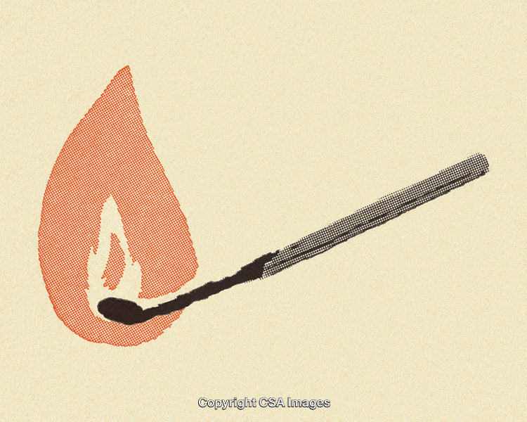 Stylized Illustration of a Matchstick and Flame in Minimalist Art Style