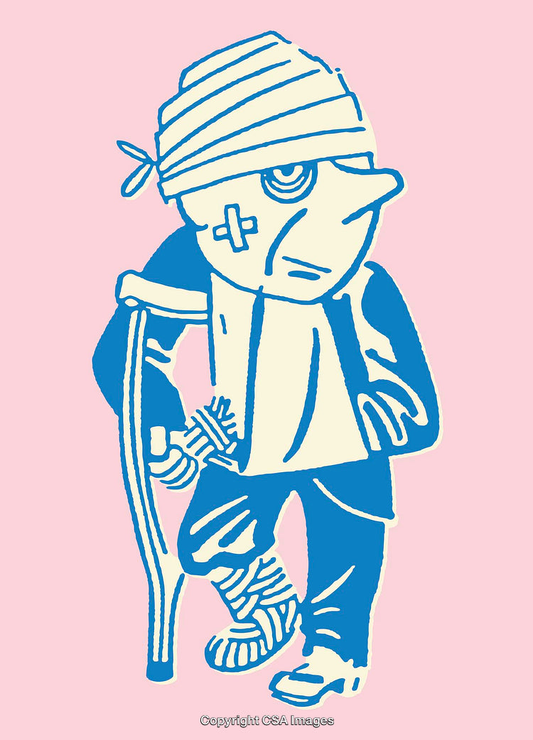 Injured Cartoon Pirate Illustration in Colorful Abstract Style
