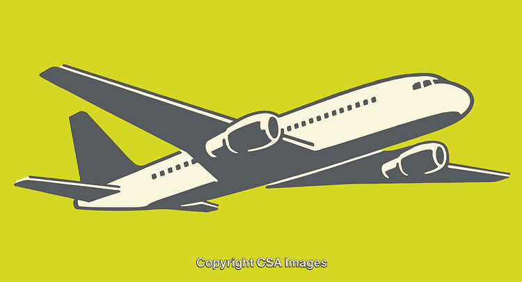 Stylized Color Line Art Illustration of an Airplane in Flight