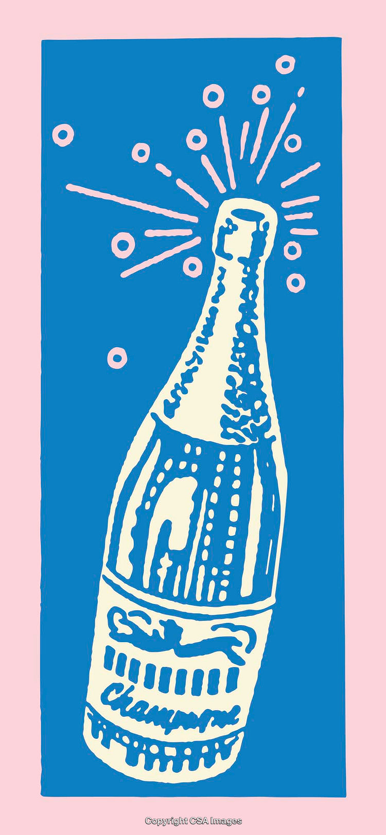 Colorful Illustration of a Champagne Bottle Celebrating with Festive Sparkles
