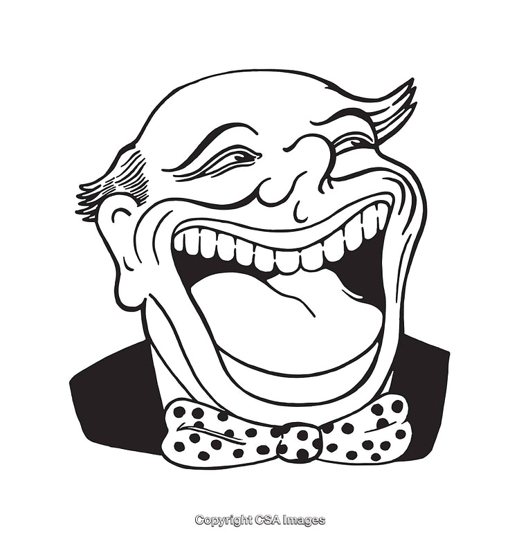 Black and White Line Art of a Laughing Man in a Bow Tie