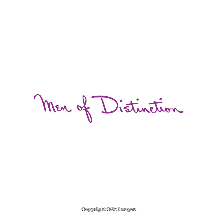 Elegant Handwritten Script of 'Men of Distinction' in Violet Ink