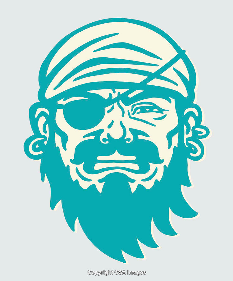 Detailed Illustration of a Pirate Head in Color Line Art Style