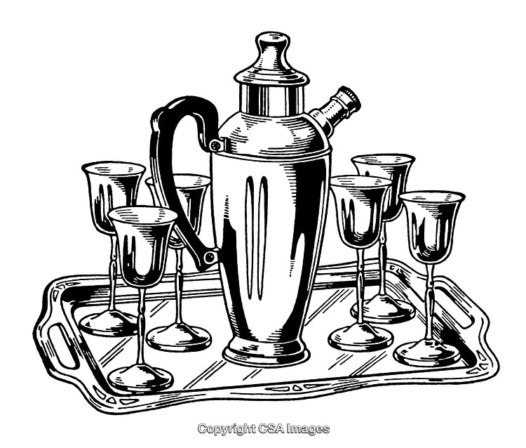 Intricately Engraved Bartender Set with Cocktail Shaker and Glasses