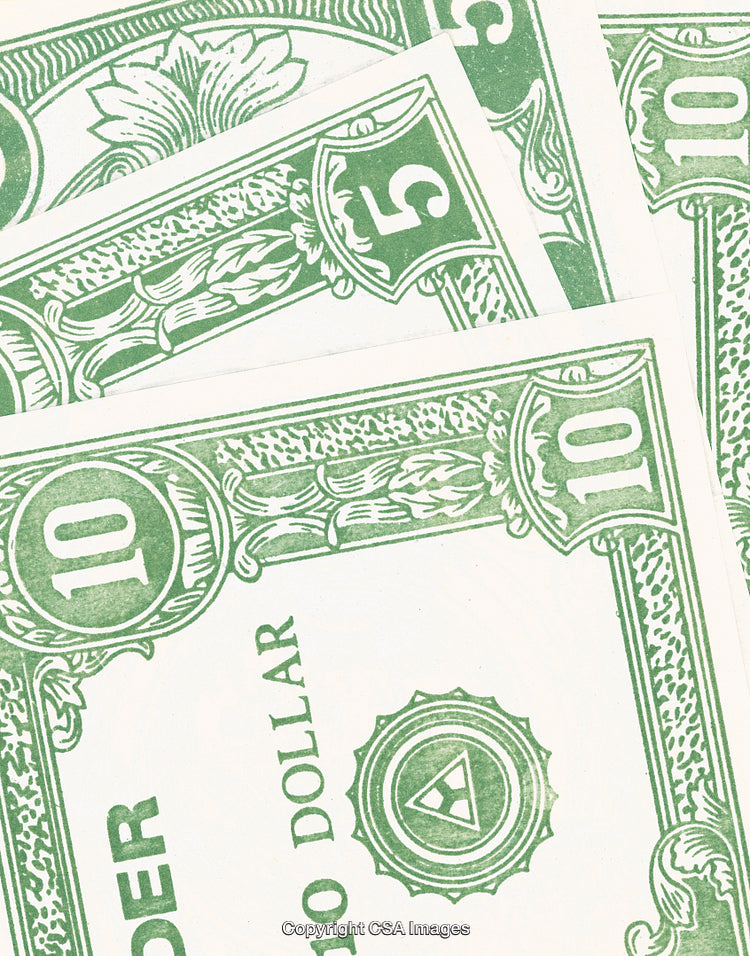 Detailed Green Currency Illustration Featuring Various Denomination Labels