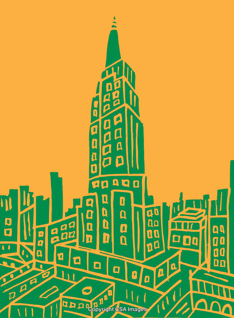 Colorful Urban Skyline Depicted in Vibrant Line Art Illustration Style