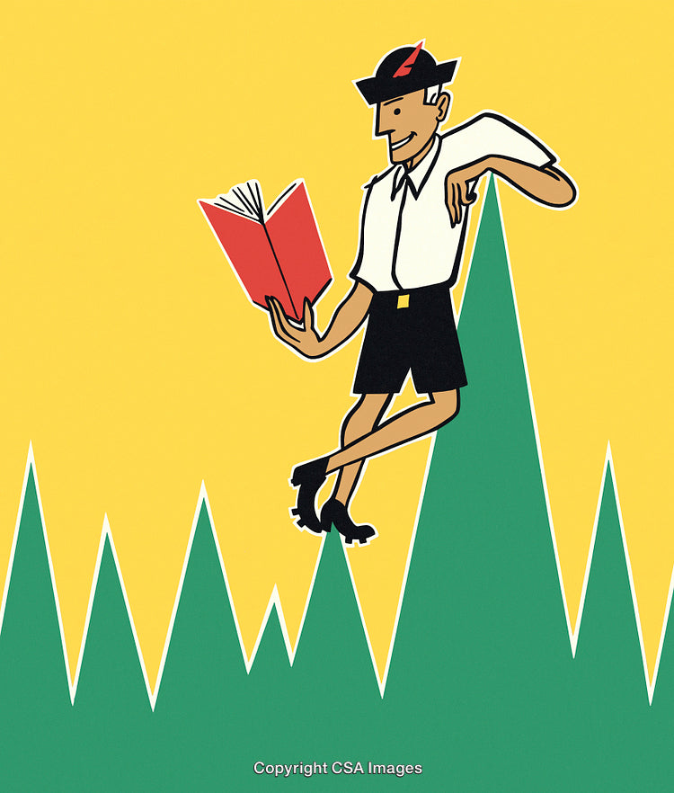 Stylized Illustration of a Man Reading a Book in Nature