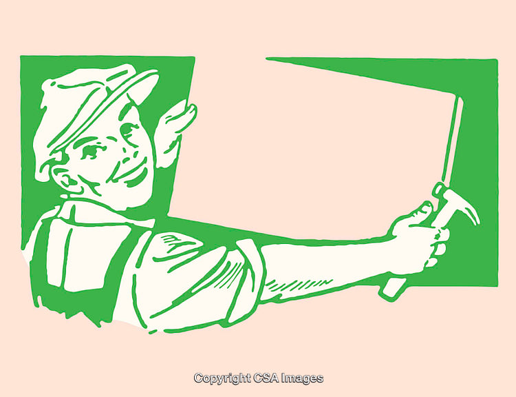 Vintage Style Line Art of Window Cleaner in Green and Pink
