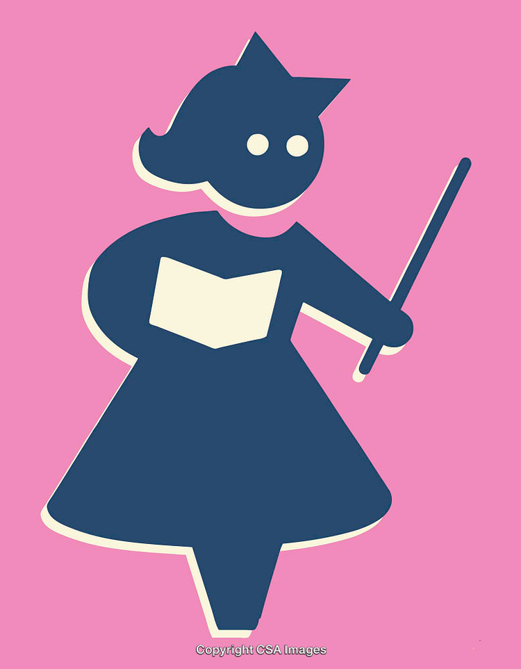 Illustration of a Girl Icon with Book and Pointer on Pink Background
