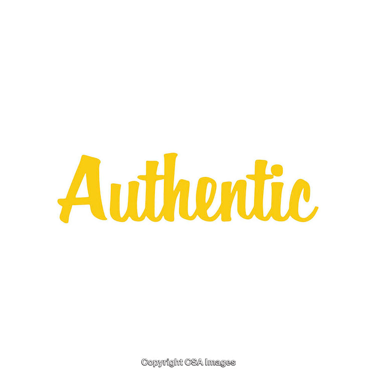 Yellow Script Word 'Authentic' on White Background for Branding and Design