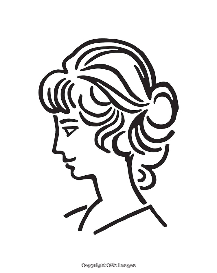 Black and White Line Art Illustration of a Woman's Profile