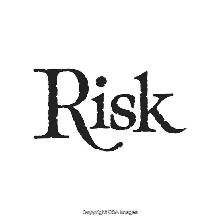 Elegant Black Stencil Text Featuring the Word 'Risk' on White Background