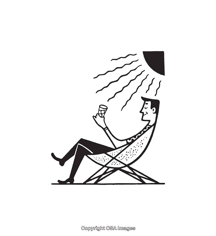 Illustration of Man Relaxing in Sunlight with Refreshing Beverage