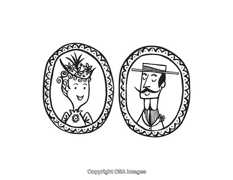 Black and White Line Art Portraits of a Vintage Couple