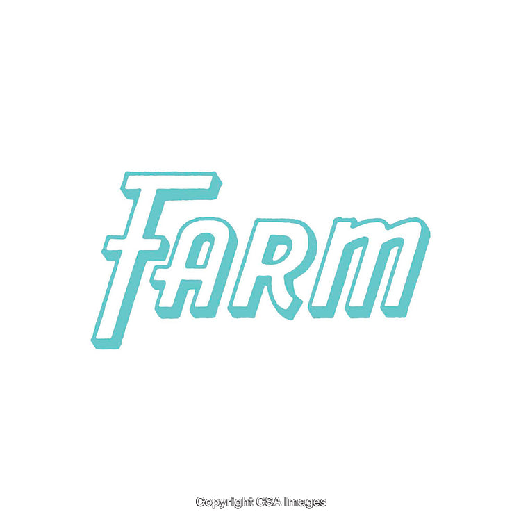 Single Color Typography Art Featuring the Word Farm in Cyan Font