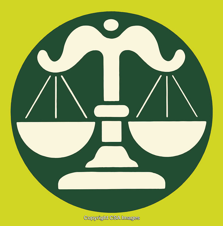 Scales of Justice Icon in Bold Yellow and Green Circular Design