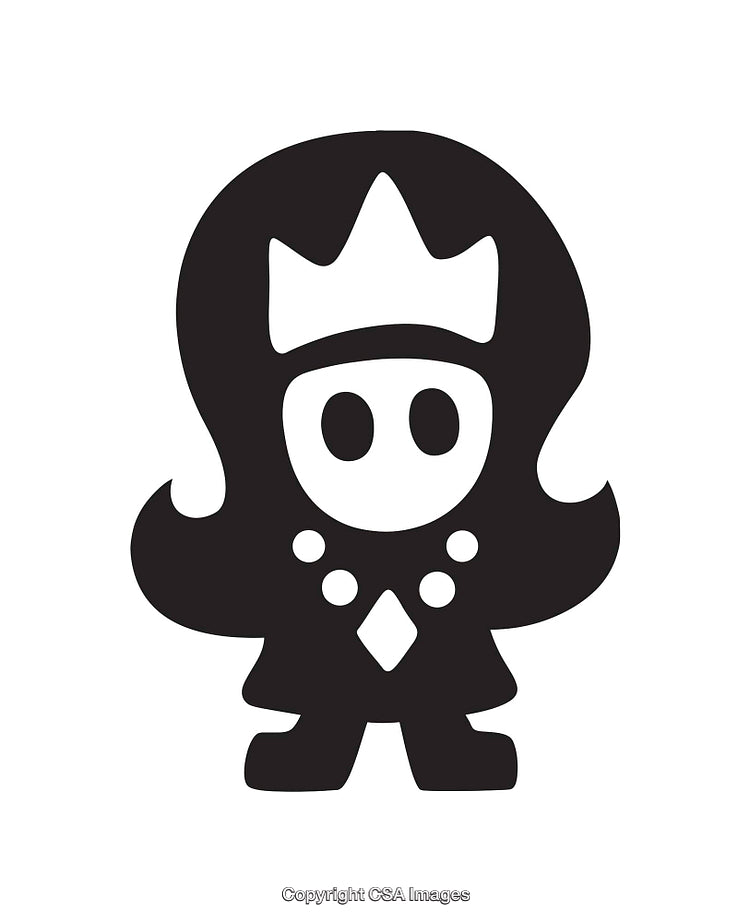 Black and White Icon of a Crowned Figure with Abstract Details