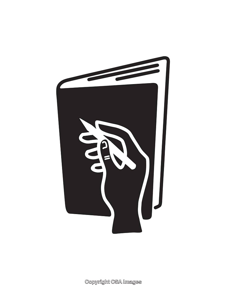 Illustration of a Hand Holding a Pen and Notebook