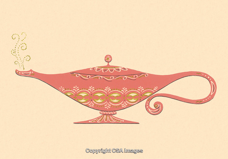 Decorative Magic Lamp with Ornamental Patterns on a Vintage Background