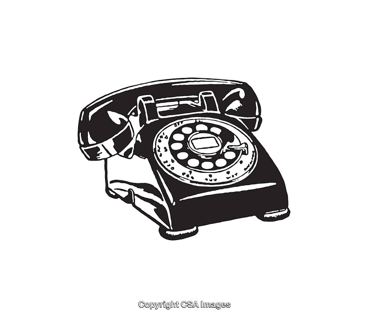 Vintage Black and White Rotary Dial Telephone Illustration