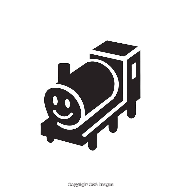 Smiling Train Icon in Minimalist Black and White Style