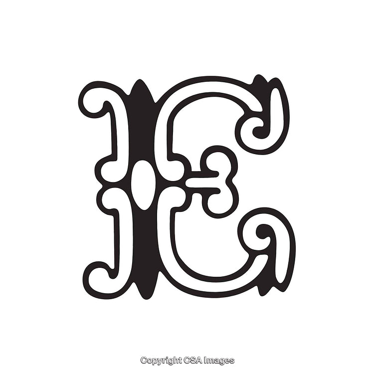 Ornate Vintage Letter E Design on White Background