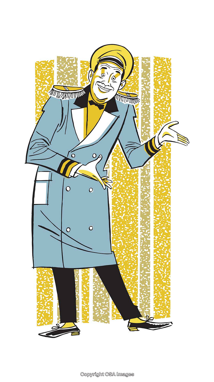 Illustrated Character in a Stylish Uniform with Cheerful Gesture
