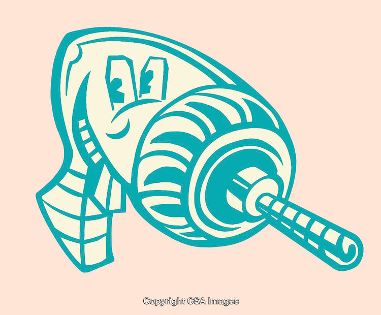 Teal Cartoon Drawing of a Smiling Drill on a Light Background