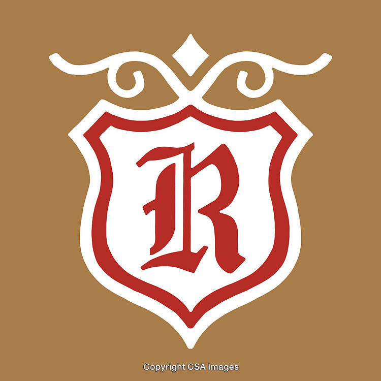 Elegant Heraldic Shield Design in Red and Gold Tones