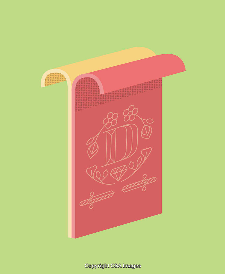 Colorful Stylized Letter D in Decorative Artwork on Green Background