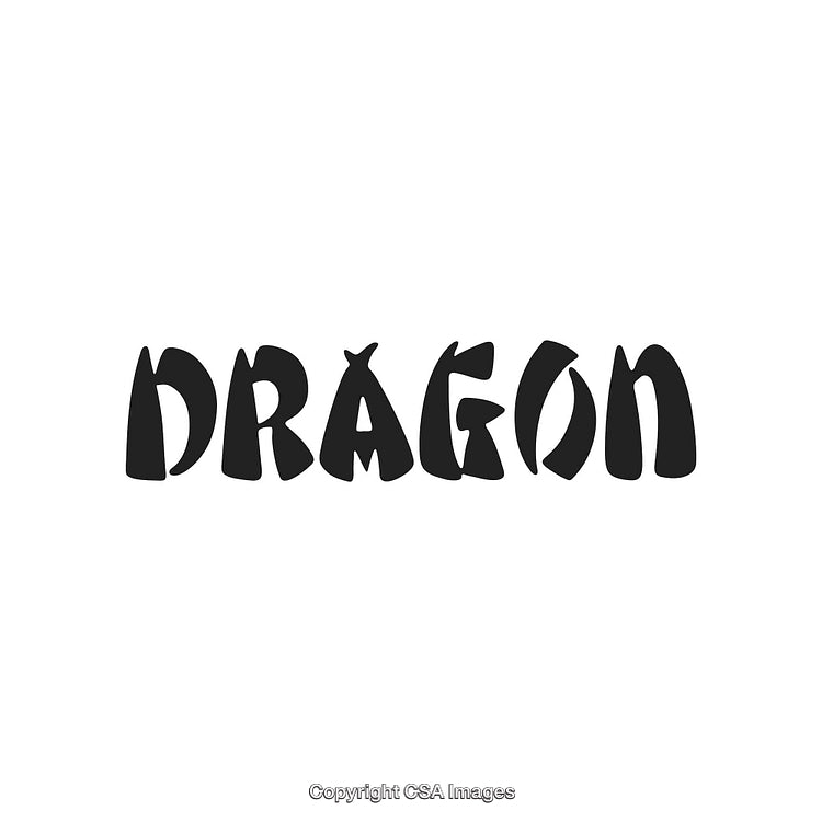 Dragon Text Illustration Styled in Playful Font on a White Background