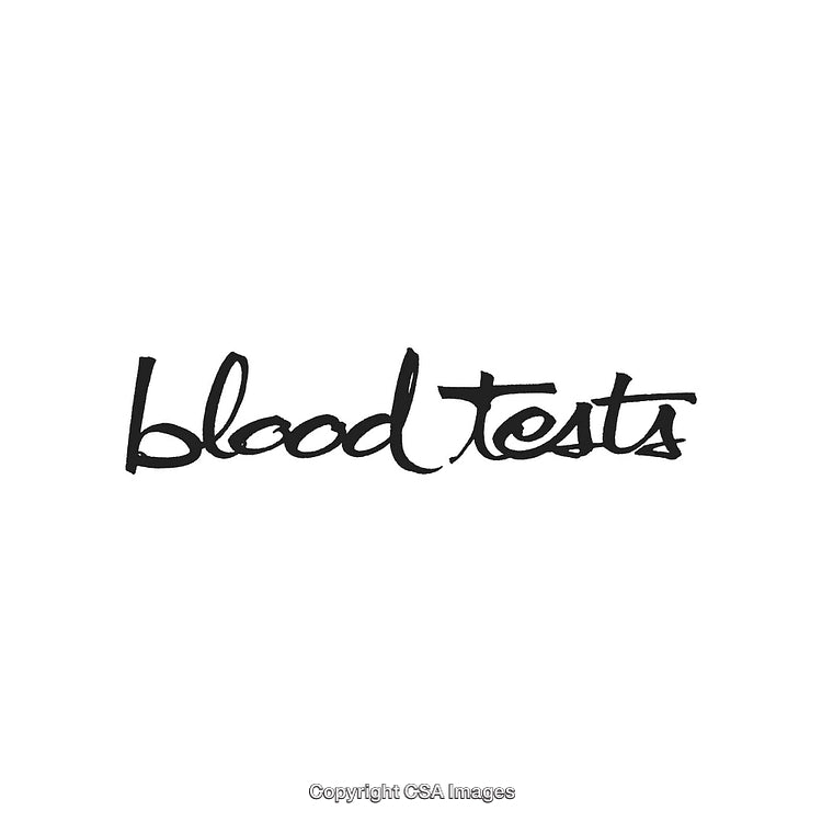 Handwritten Script of 'Blood Tests' in Black Ink on White Background