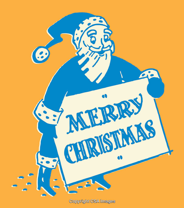 Festive Santa Illustration with Merry Christmas Sign and Bright Colors
