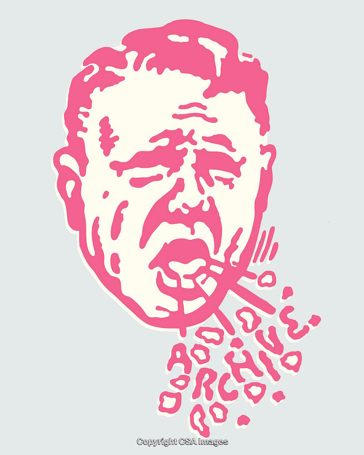 Pop Art Illustration of a Face Expressing Emotions in Pink Tones