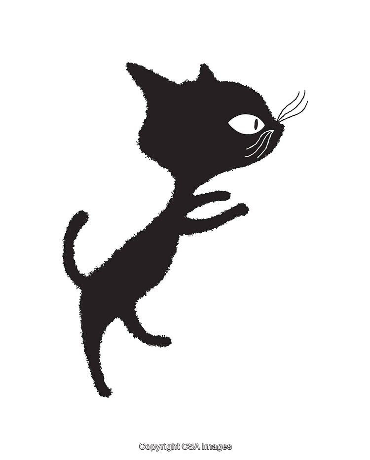 Black and White Silhouette of a Playful Cat Illustration