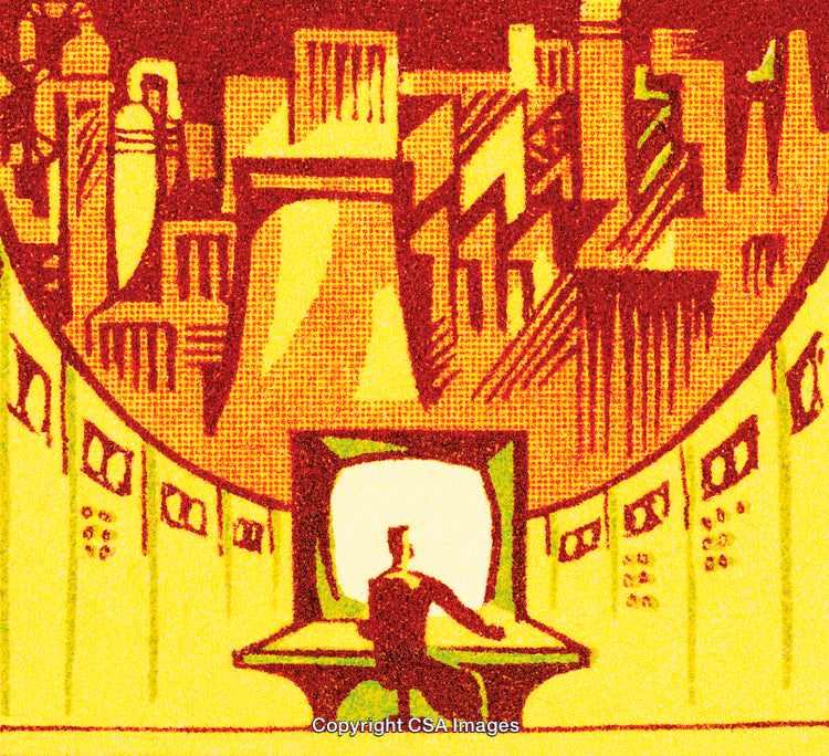 Illustration of a Futuristic Cityscape with a Seated Silhouette in Foreground