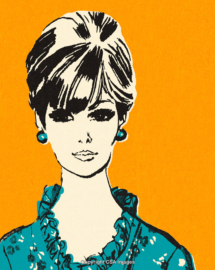 Retro Illustration of a Woman with Vibrant Fashion on Orange Background