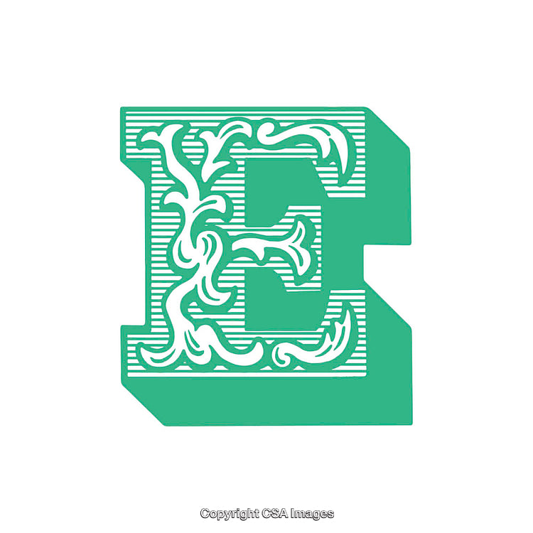 Ornate Decorative Letter 'E' in a Green Vintage Style