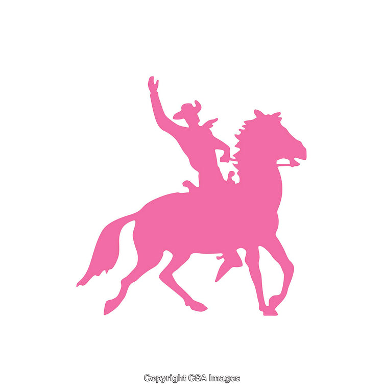 Silhouette of a Cowboy Riding a Horse with a Raised Hand in Pink