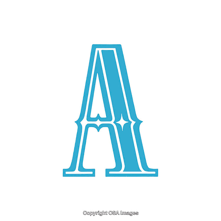 Elegant Blue Letter A with Ornamental Design on White Background