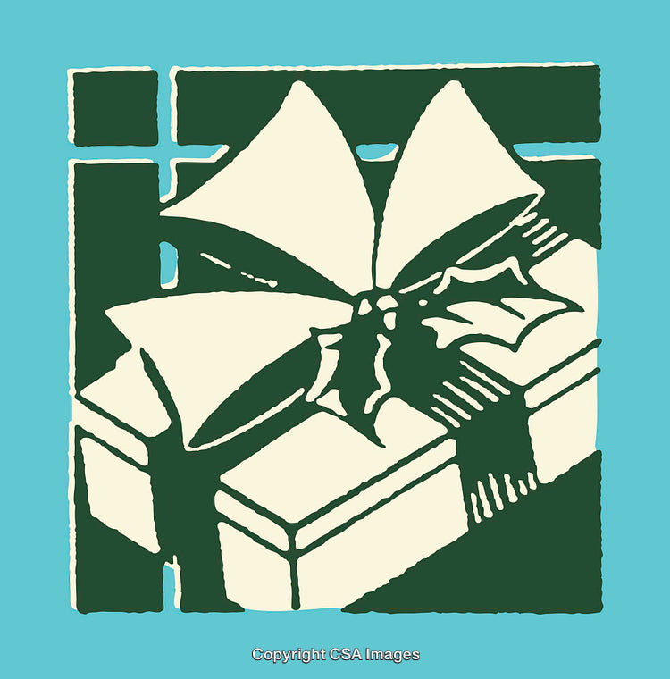 Festive Gift with Ribbon and Holly in Hand-Drawn Style Illustration