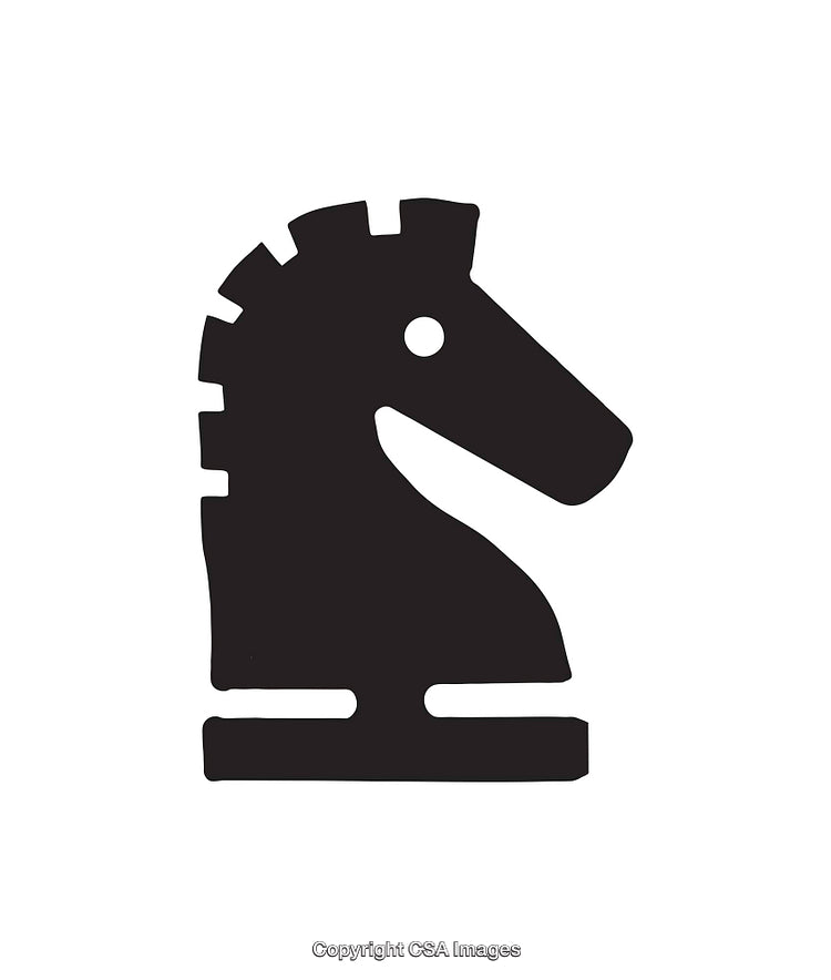 Black and White Illustration of a Knight Chess Piece Simplistic Design