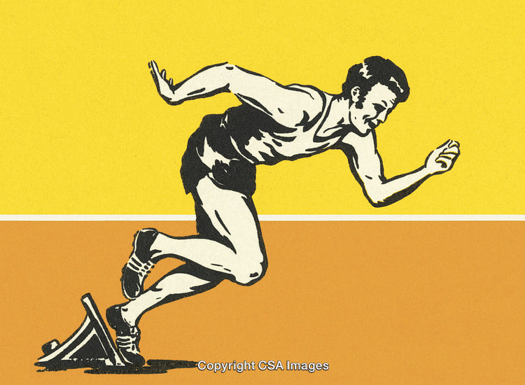 Retro Illustration of a Runner Starting a Race on Vibrant Background